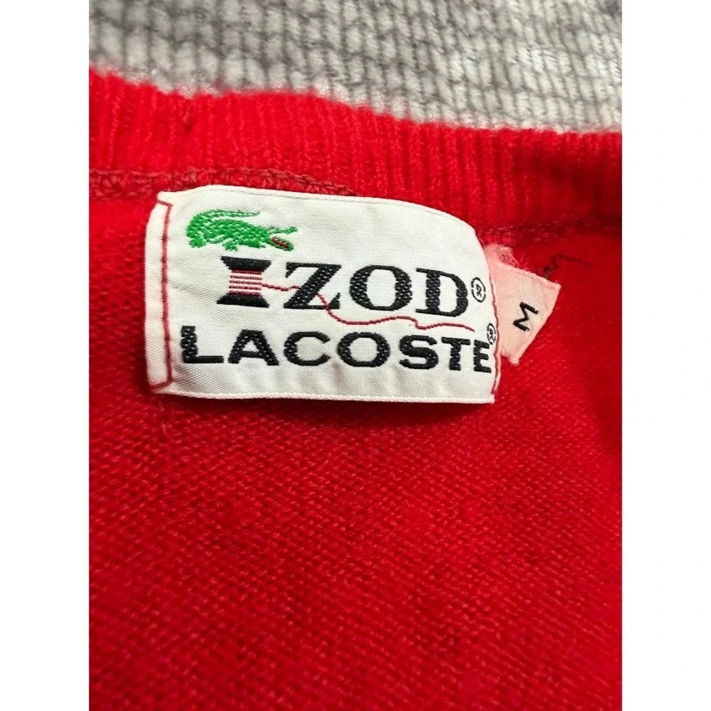 Vintage Izod Lacoste V-Neck Sweater Red Mens Medium Crocodile Logo Preppy Raglan